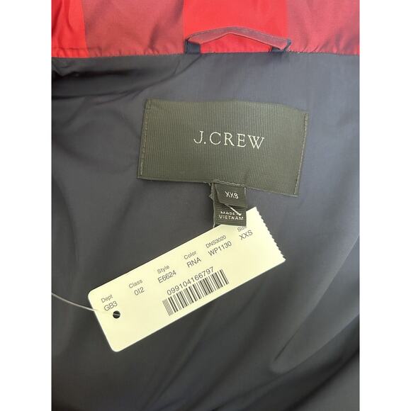 J. Crew XXS Excursion Buffalo Check Plaid Quilted Down Puff Vest Navy Blue Red - Picture 4 of 9